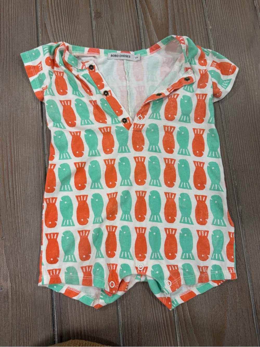 Bobo Choses Orange & Mint Fish-Print Short Sleeve One-Piece